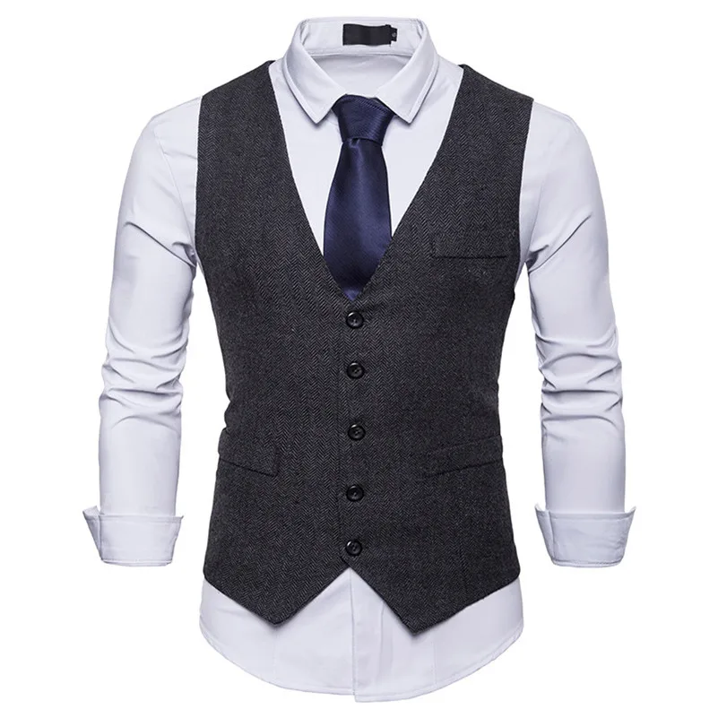 

2021 Fashion Suit Vest Men Formal Dress Vest Colete Masculino Herringbone Gilet Fitness Sleeveless Jacket Wedding Waistcoat Men