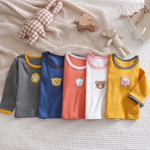 1-5 years old spring and autumn T-shirt cotton long-sleeved male baby girl Korean cartoon bottoming shirt Toldder boys and girls