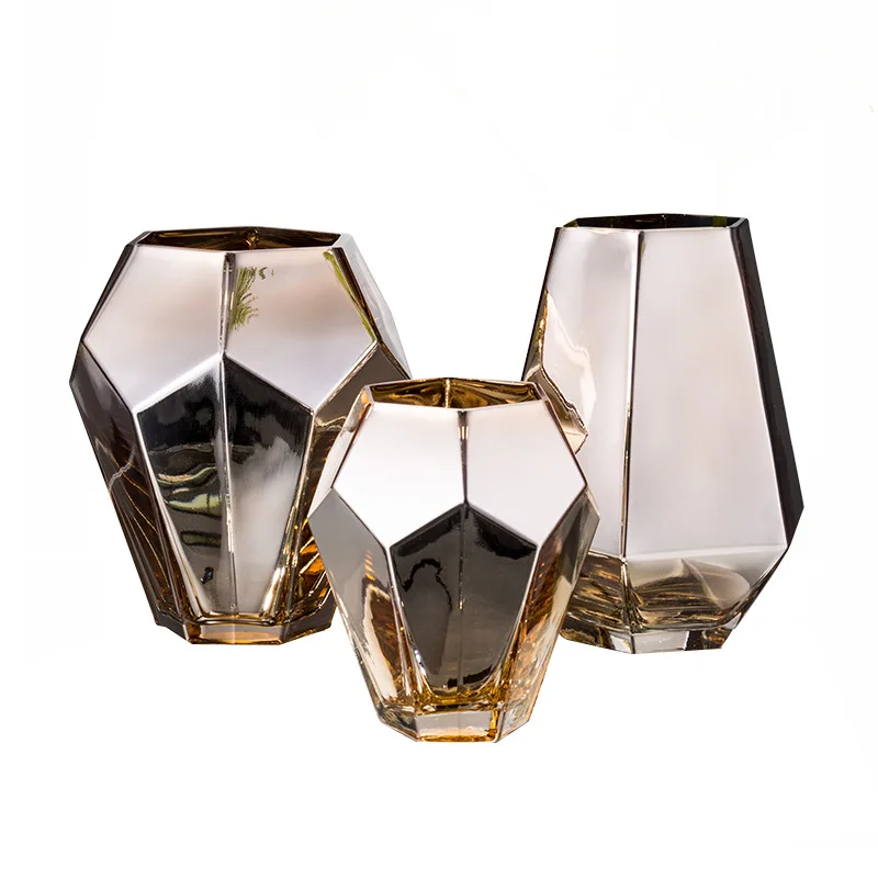 Стеклянная ваза с золотым и серебряным покрытием современные искусственные