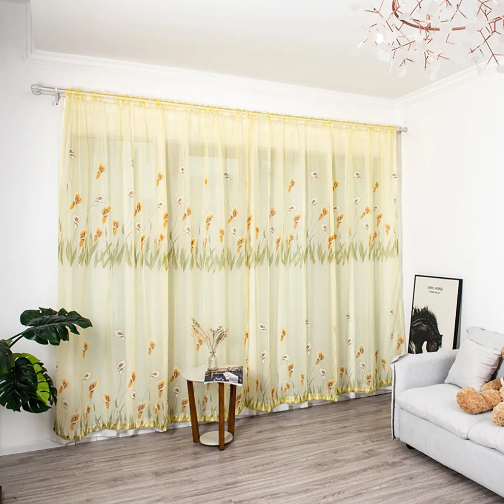 Простая занавеска с листьями тюль для обработки окон драпировка 1 панель ткани