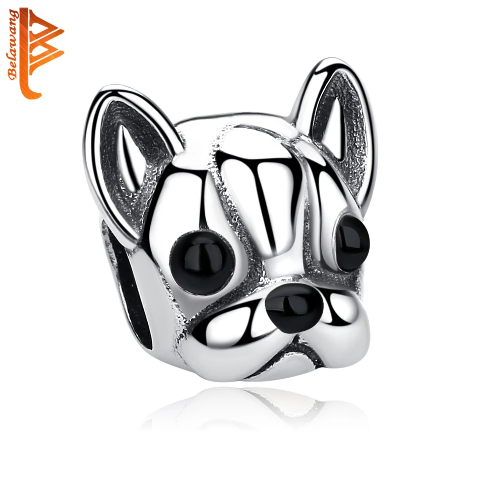 BELAWANG 925 Серебряный Браслет с привязанным французским бульдогом, животные бусины подходят для изготовления браслетов в стиле DIY.