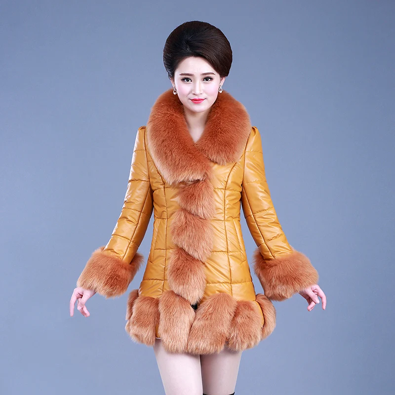 

2019 Autumn WinterFemale Long Coats and Jackets Women Parka Leather Jacket Women Faux Fur Coat PP217