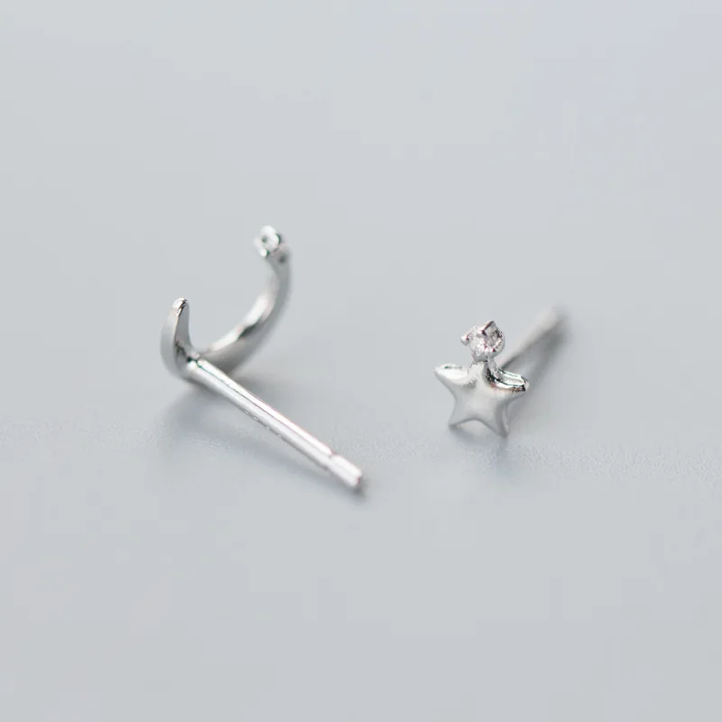 Серебряные серьги гвоздики с Луной и звездами серебро 100% пробы|Серьги-гвоздики| |