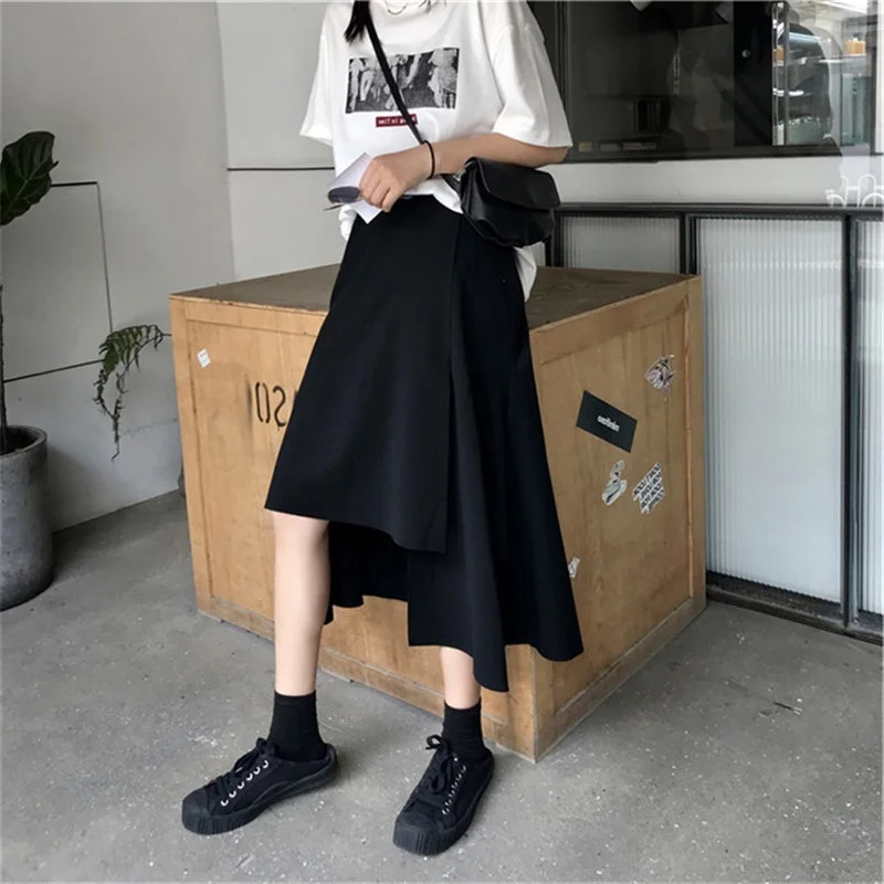 Женская Асимметричная юбка плиссированная средней длины с высокой талией в