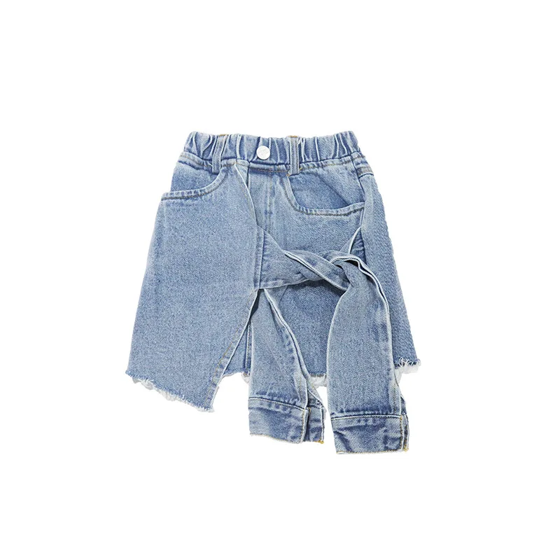 

Girls denim design sense skirt 2021 summer new trendy girl irregular frayed skirt