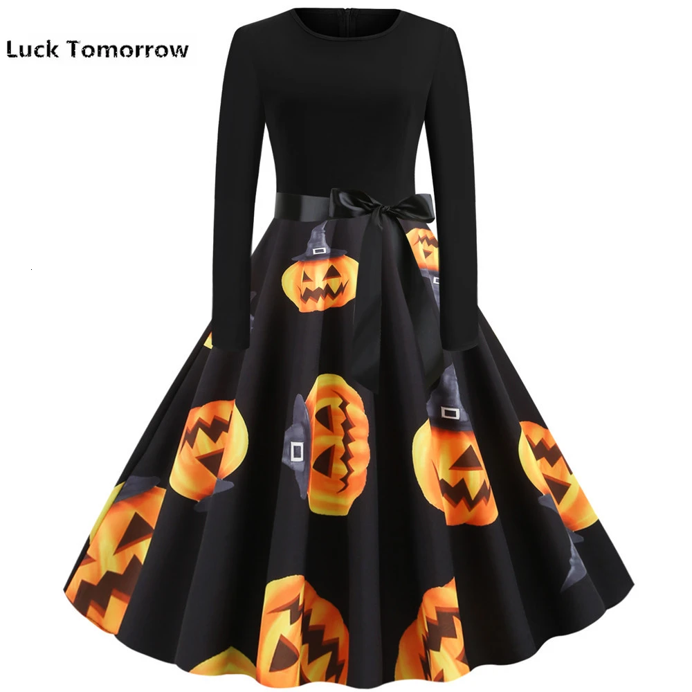 Новинка 2019 осеннее платье для Хэллоуина размера плюс 50 s 60 винтажное с длинным