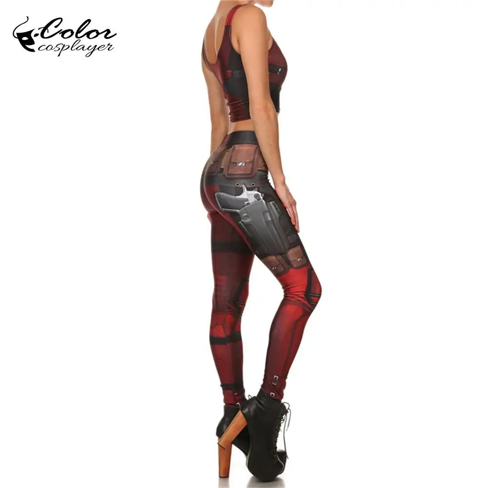 Цветные Cosplayer Super Hero наборы для косплея Deadpool Леггинсы женщин Purim Carnival Crop Tops модные