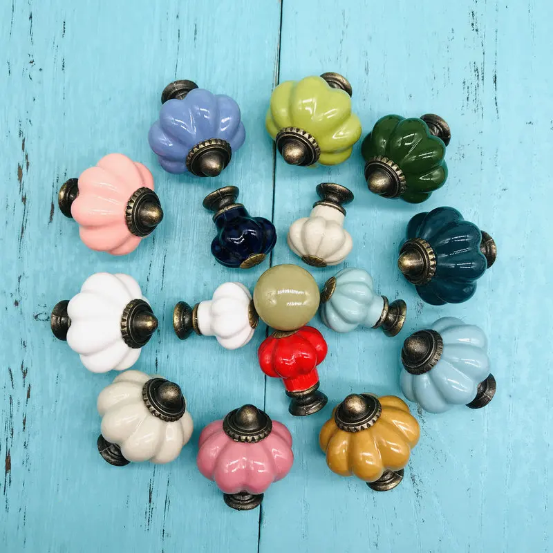 1 шт. разноцветные Круглые керамические ручки для шкафа и мебели в виде тыквы