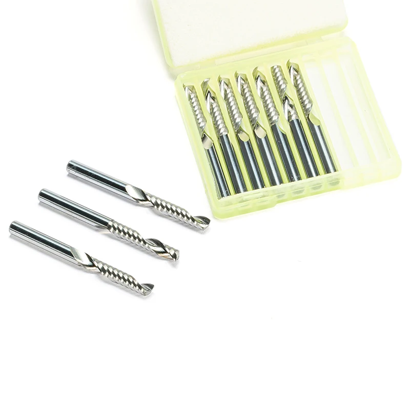 10pcs 3.175mm One Single Flute Spiral CNC Router Bits End Mill Carbide Milling PVC Wood Acrylic Plastic Cutter 1/8" CEL 8-42mm |