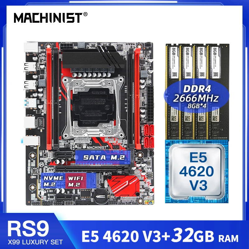 Verkauf MASCHINIST X99 Motherboard LGA2011-3 Turbo Combo Mit Xeon E5 4620 V3 32GB 4*8G DDR4 Desktop RAM Set Kit Mainboard X99-RS9