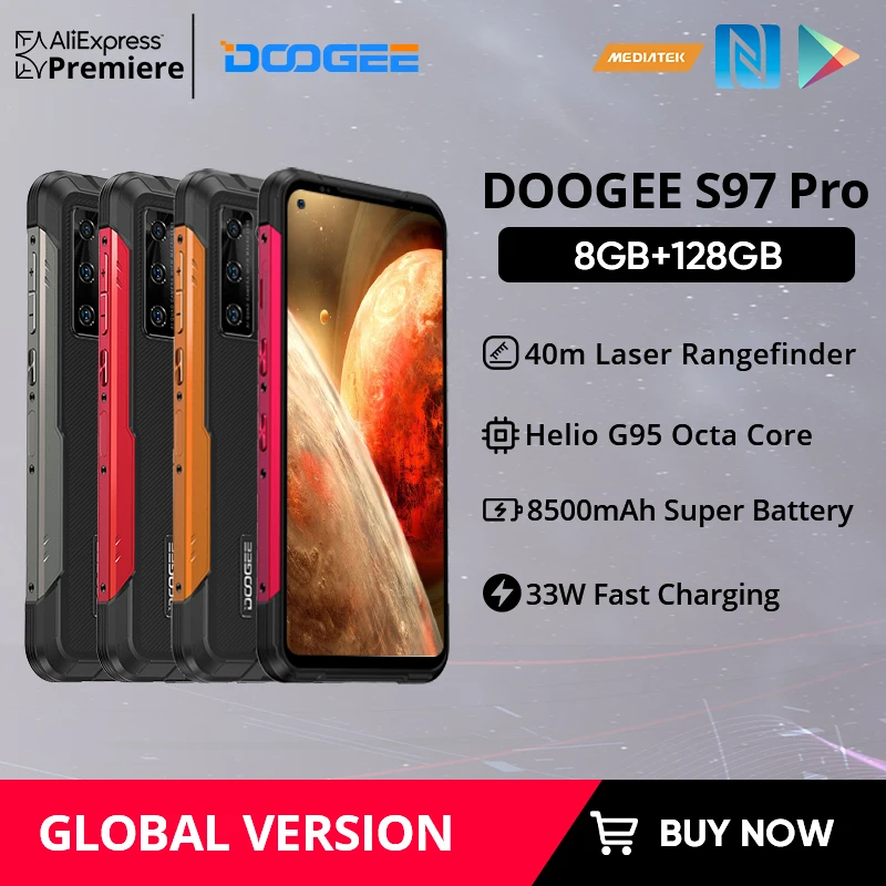 DOOGEE S97 Pro Rugged Phone 40m Laser Rangefinder 48MP QuadCamera Cellphone Helio G95 Octa Core 8GB+128GB SmartPhone 8500mAh NFC