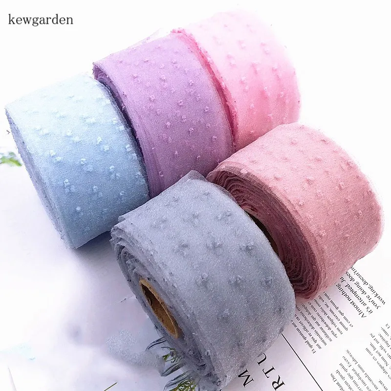 Kewgarden Флокирование seersuck ленты 6 см вручную изготовленная лента DIY цветок брошь бант в качестве аксессуара кружева марли тесьма 20 ярдов
