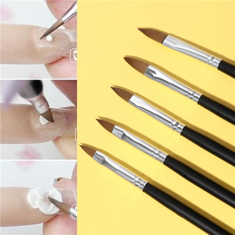 

5pcs Nail Brush Set Black Handle Carving Brush Flower Design Pattern Drawing Pen Professional Nail Salon Supplies and Tools