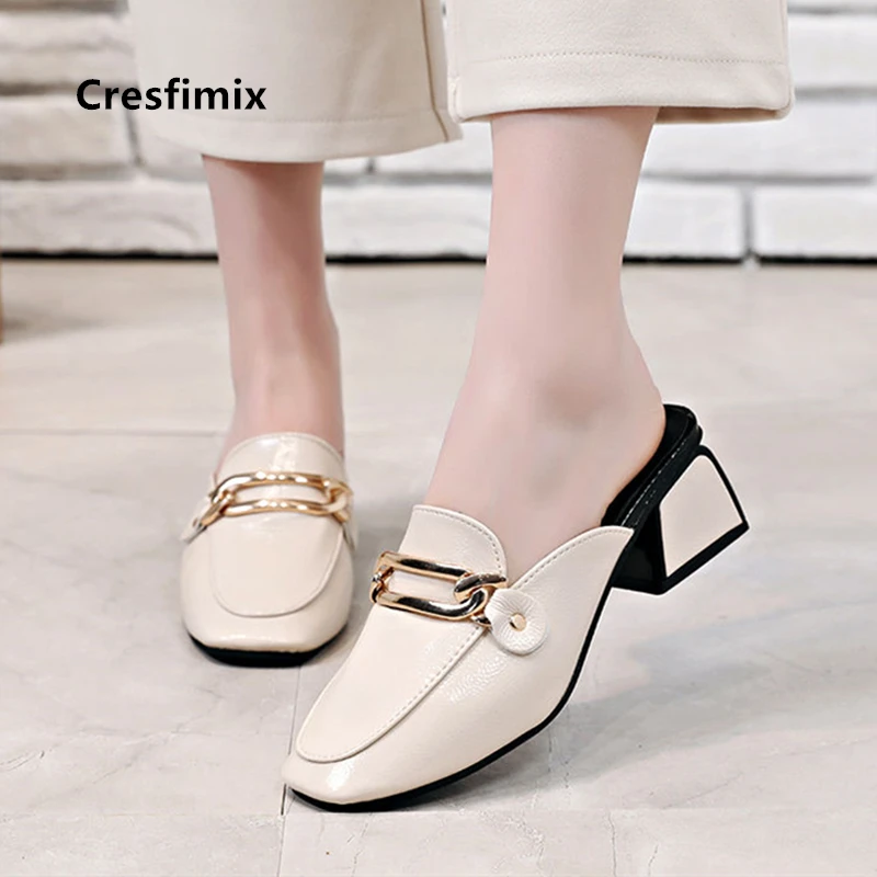 

Marlisasa Women Cute High Quality Black Pu Leather Round Toe Slip on High Heel Shoes Lady Home & Outside Beige Heel Shoes F5838