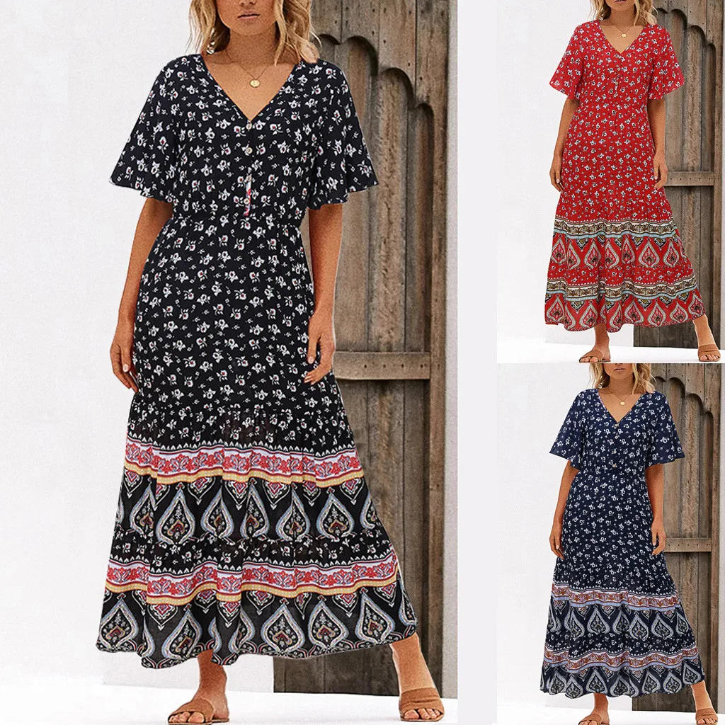 Стильное повседневное платье с v образным вырезом и коротким рукавом женское