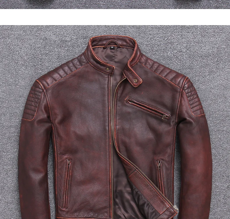 Tcyeek Genuine Leather Jacket for Men Fashion Cow Leather Coat Streetwear Men's Moto& Biker Coats Slim Casaco U-1806