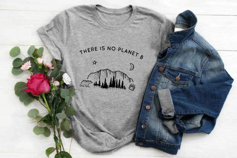 gray tee black text Футболка с изображением звезд, Луны, планеты, надписью «There is no Planet B», забавная футболка с надписью «Planet», стильная христианская футболка, Женская Винтажная Футболка - Цвет: gray tee black text