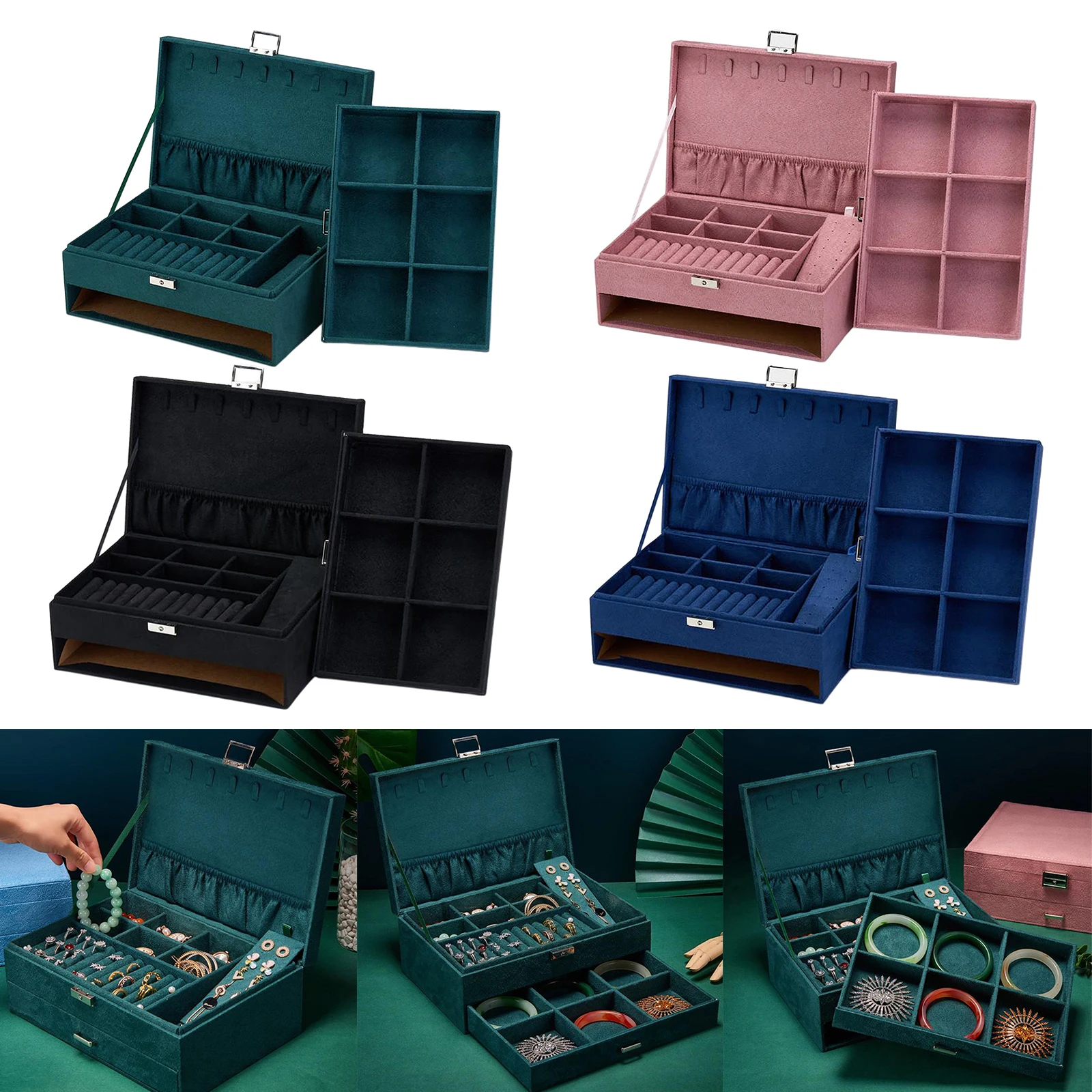 

Double Layer Wooden Jewelry Display Box with Lockable Lid, Christmas Gift Jewellery Organizer, Gift for Women
