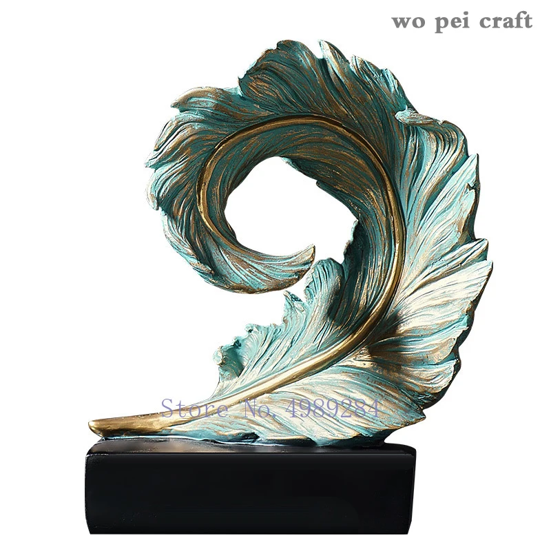 

Simulation Phoenix Feather Resin Ornaments Golden Leaves Black Base Coffee Table Desk Decor Home Decoration Accessories Modern