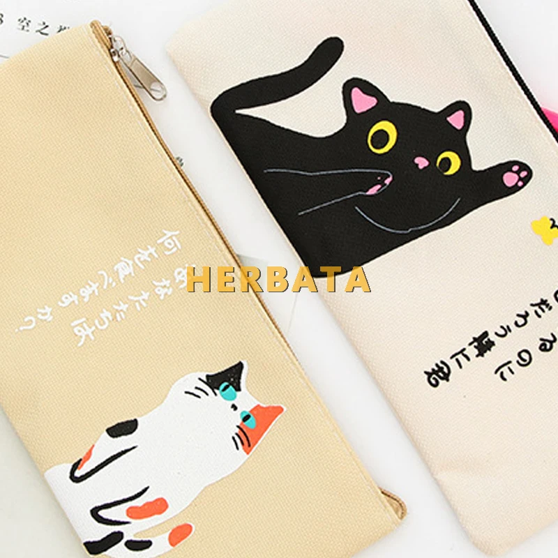 Творческий мультфильм пеналы Японский кот холст Канцтовары для учащихся