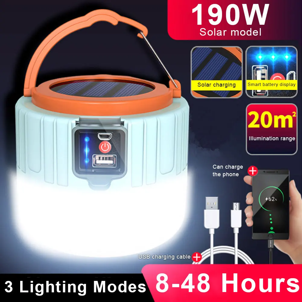 Solar LED Camping Light USB Rechargeable Bulb For Outdoor Tent Lamp Portable Lanterns Emergency Lights BBQ Hiking Drop ship | Лампы и