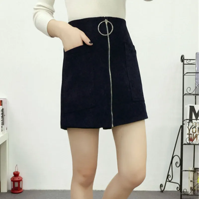 Шорты на молнии с завышенной талией и кольцами новинка зимы 2021 юбка широкими