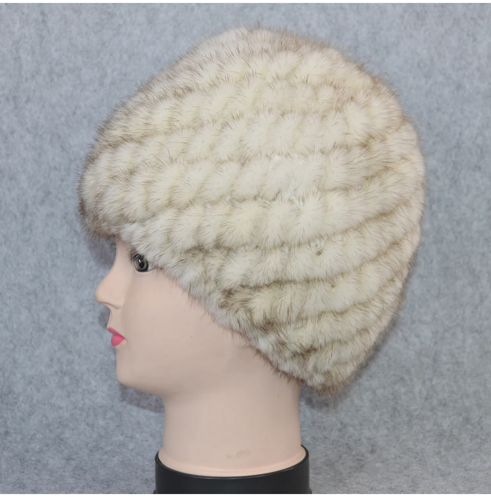 Cotton Lining Winter Lovely Real Mink Fur Hat Women Good Elastic Knitted Real Natural Mink Fur Beanies Caps Real Mink Fur Cap
