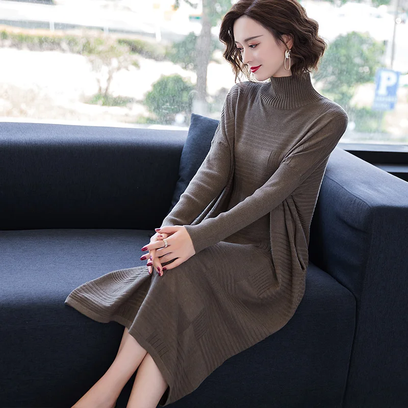 2019 длинное платье свитер свободные вязаные платья женские осенне зимние