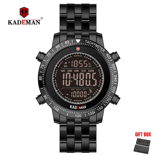 Black KADEMAN, роскошные Брендовые мужские часы, военные спортивные часы, мужские цифровые часы, полностью стальные водонепроницаемые наручные часы, relogio masculino - Цвет: Black