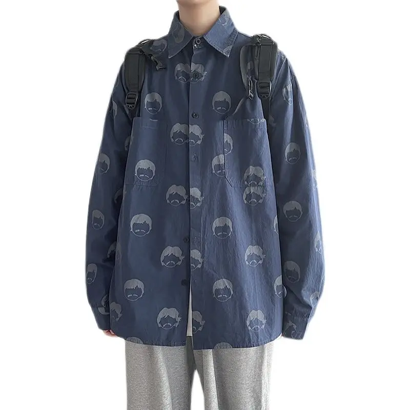 

2021 Spring And Autumn New Youth Fashion Men's Loose Personality Printing Single-breasted Long-sleeved Shirt Fashion Casual Top