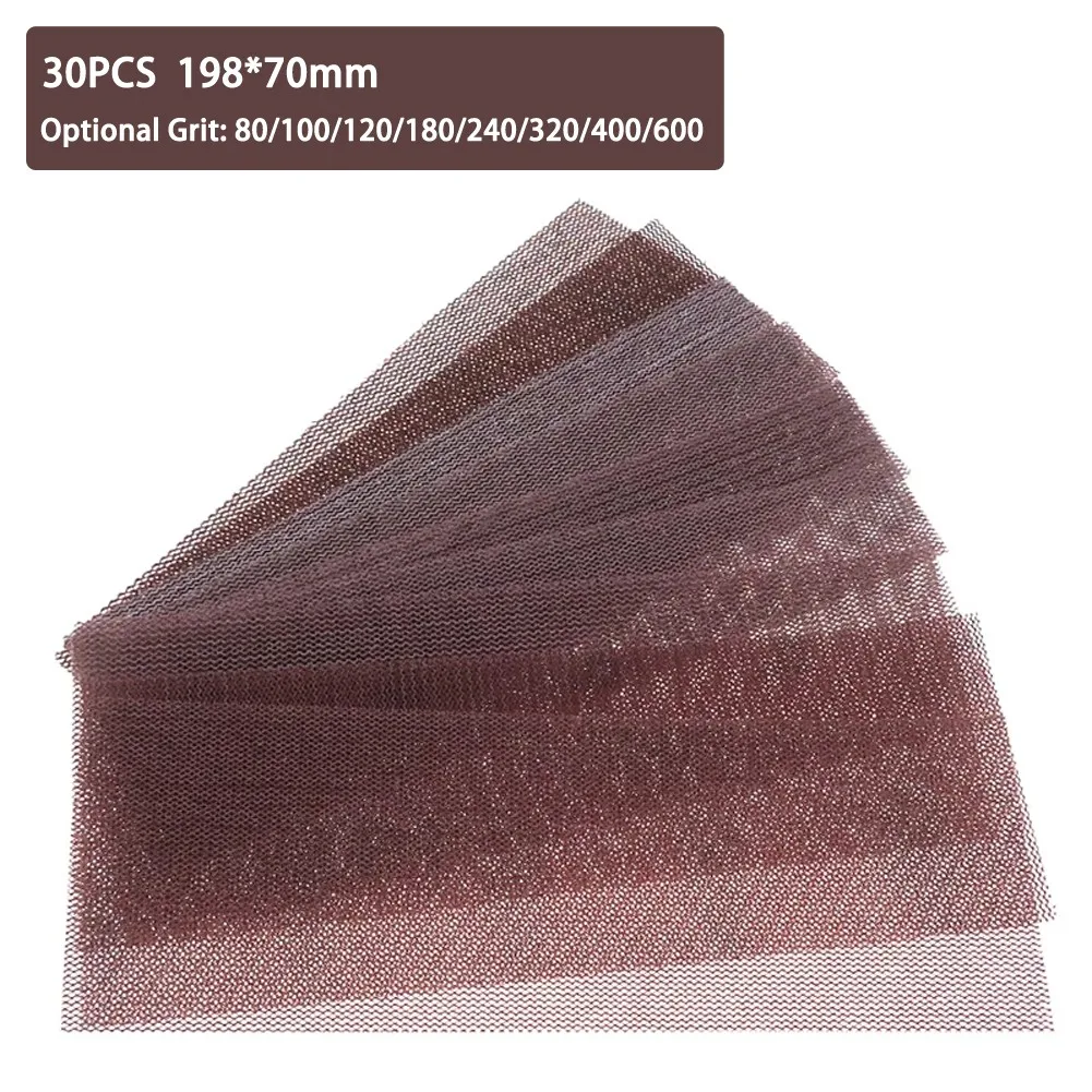

30PCS 198x70mm Mesh Sanding Discs Hook Loop Abrasive Anti Clogging Sandpapers 80grit 600grit Finishing Grinding Polishing