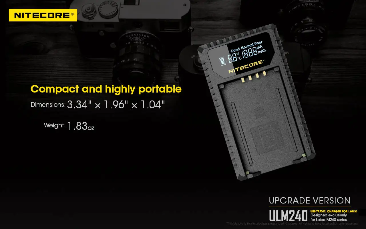 

Original Nitecore ULM240 Camera Charger USB Tarvel For Leica BP-SCL2 Battery Leica M (Typ 262) M (Typ 246) M (Typ 240) M-P M240P