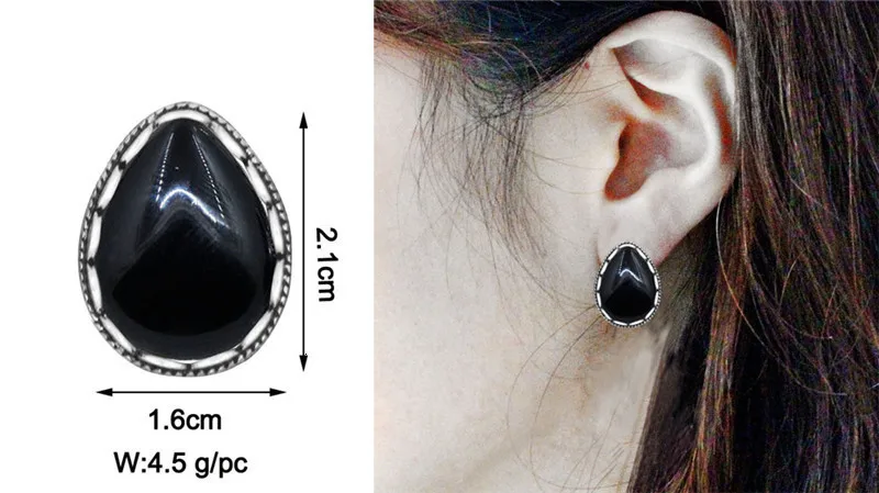 5 Colors Water Drop Stone Earrings Stud Vintage Lady Antique Silver Plated Push-Bback Earrings Fashion Jewelry TE509
