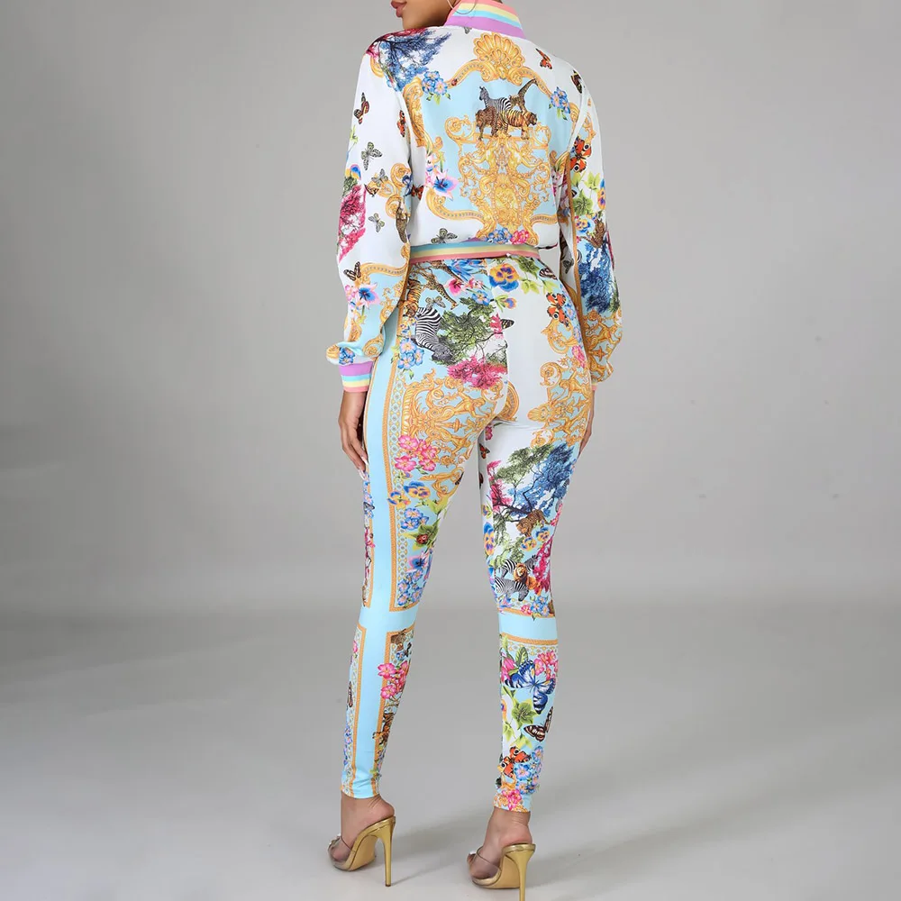 

2020 Pantsuit Floral Printed Womens 2 Two Piece Set Long Sleeve Top And Pants Casual Office Ladies Streetwear Plus Size Outfis