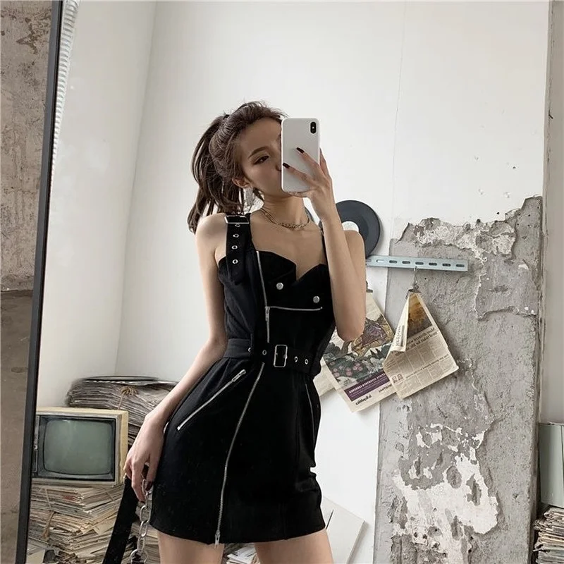 

Gothic Punk Grunge Dress Streetwear Women Summer Goth Harajuku Black Mini Tank Backless Party Dresses Woman 2021 Emo