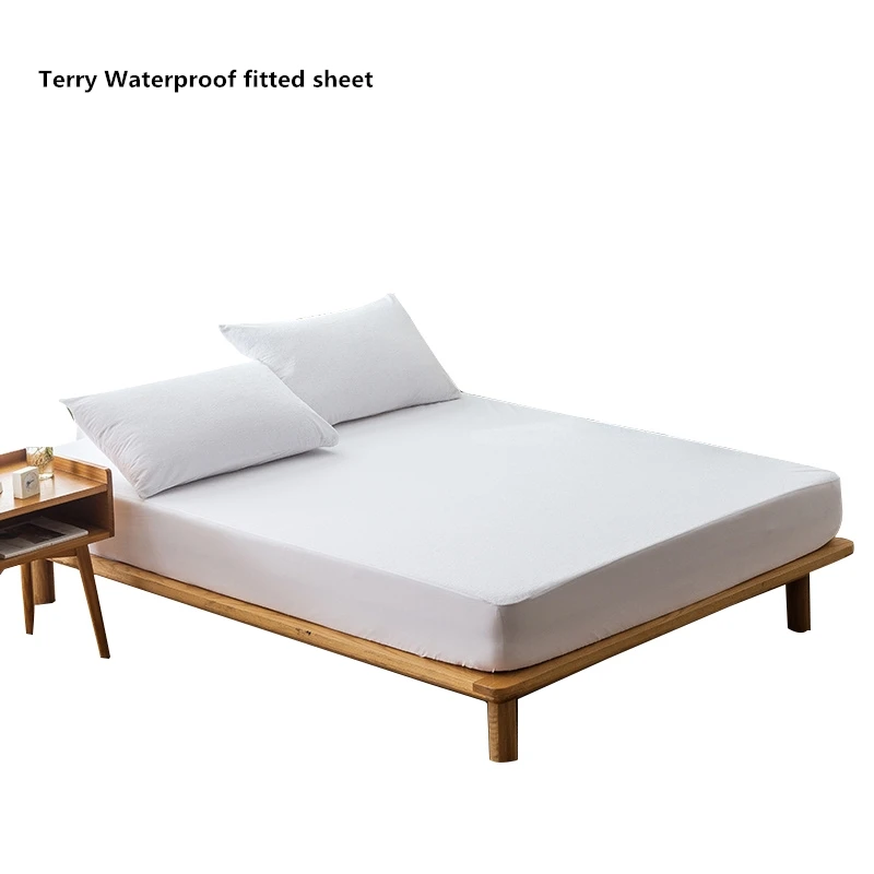 Белая махровая ткань непромокаемый простыня для матрасов и верхней кровати