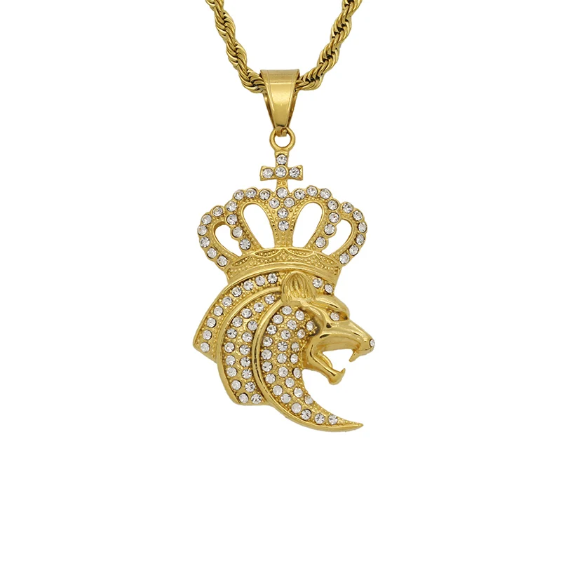 Цепочка с подвеской в виде короны и льва из нержавеющей стали