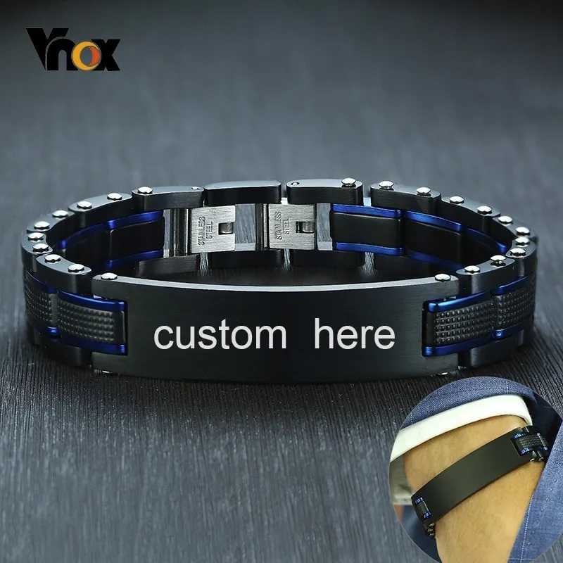 Vnox, тяжелый, высокое качество, 316L, браслеты из нержавеющей стали, персонализация, браслет на запястье, черная цепочка с синими линиями, панк