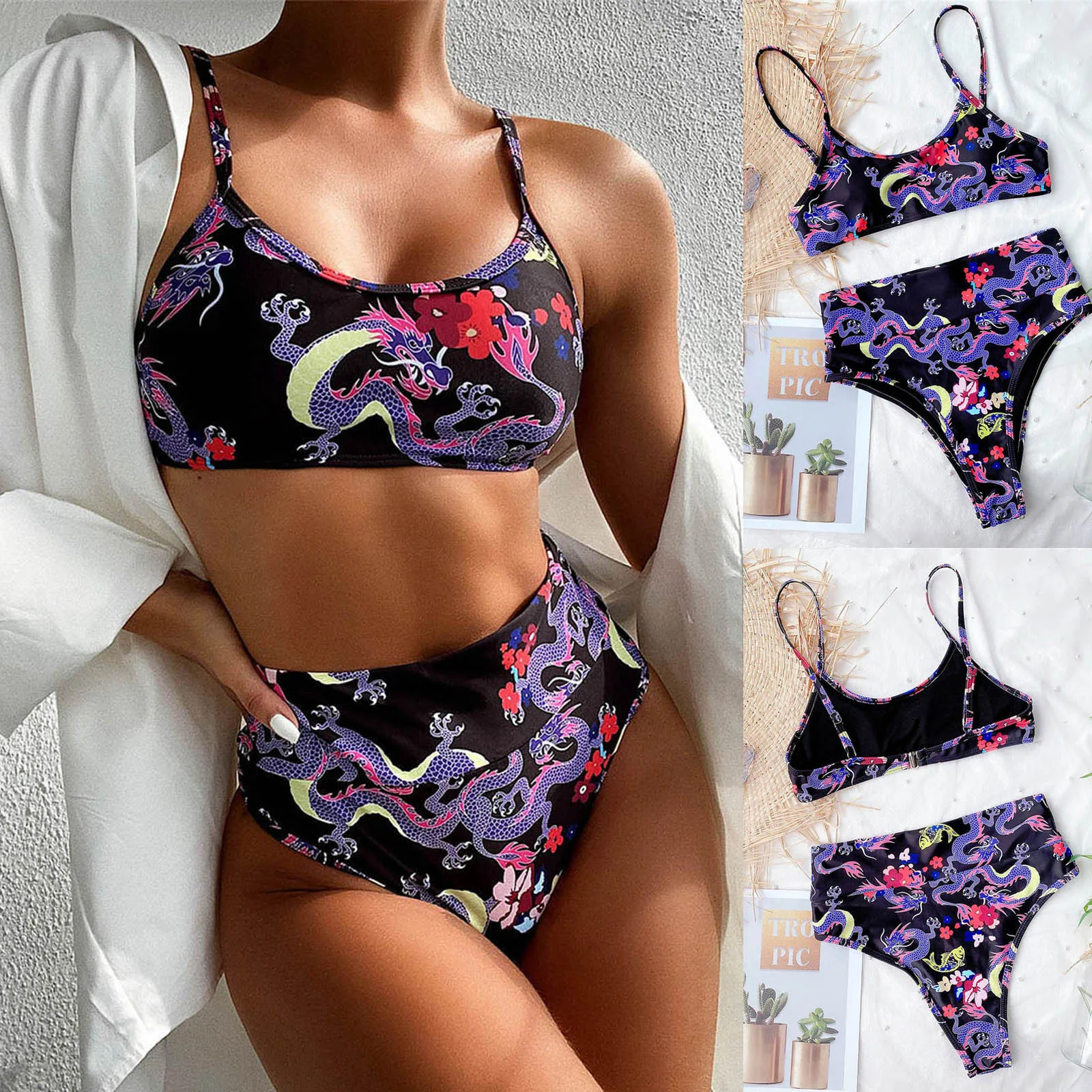 

Dragon sexy Print Bikini women's split swimsuit suspender bikini women's Brazilian push up bikini Beachwear Swimsuit