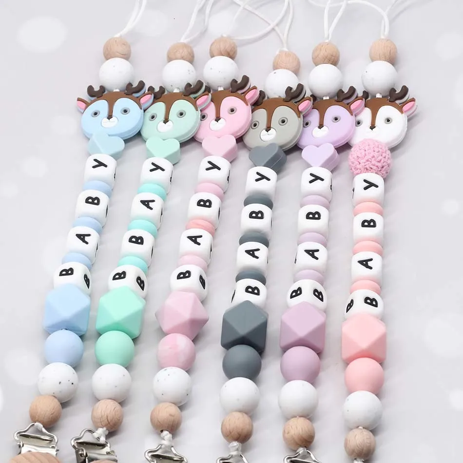 Новинка, цепочка для соски для детей, индивидуальное имя, силиконовая цепочка для пустышки, безопасный зажим, мягкие бусины, игрушки для прорезывания зубов, подарок