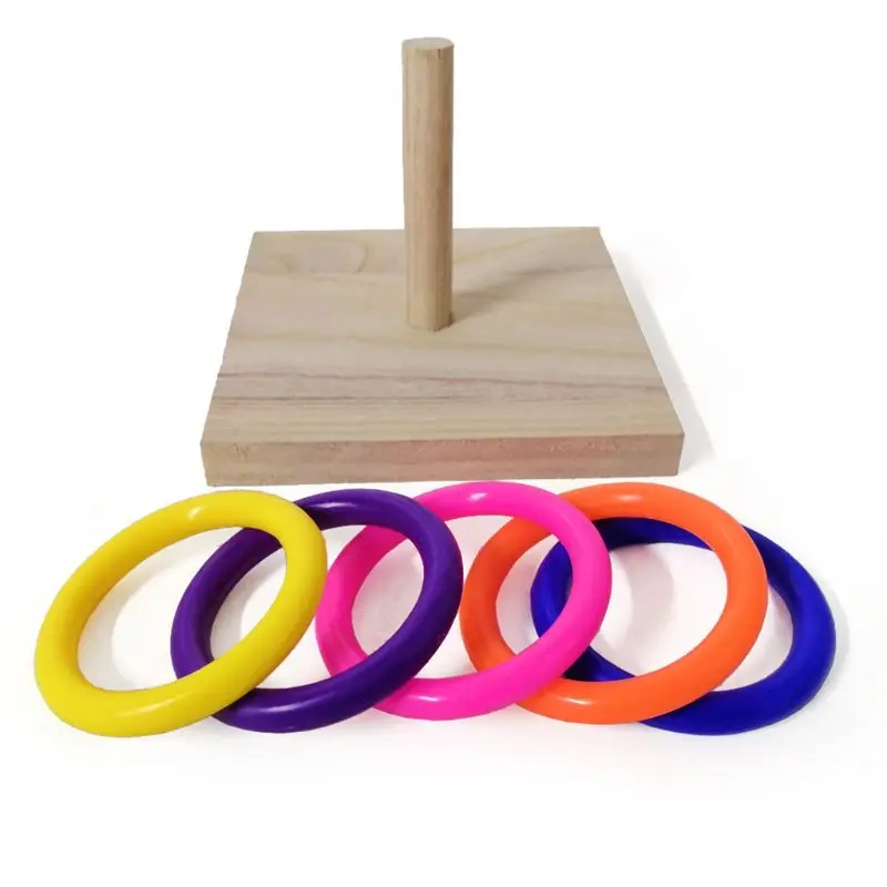 

Bird Parrot Wooden Platform Plastic Ring Intelligence Training Chew Puzzle Toy