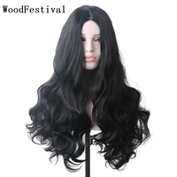 woodfestival black synthetic wig hair cosplay wigs women long blonde brown pink purple blue red green rainbow grey colored wavy