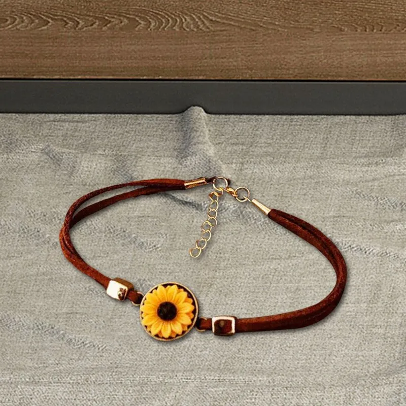 Винтажный Браслет Подсолнух ручной работы из PU искусственного материала кожа
