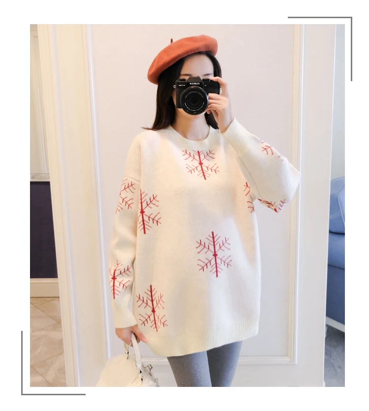 6077# Autumn Winter Large Size Loose Maternity Sweaters Thicken Pullovers Clothes for Pregnant Women Snow Pregnancy Clothing