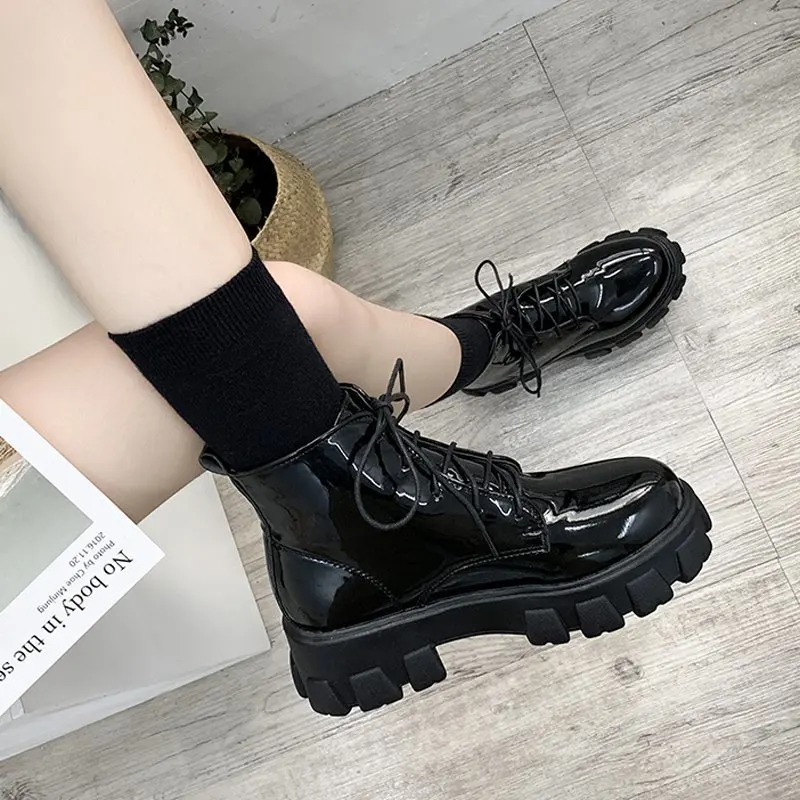 

Rock Shoes Woman Lolita Boots Mid-Calf Booties Women Luxury Designer Boots-women Low Heels booties Round Toe Short Mid
