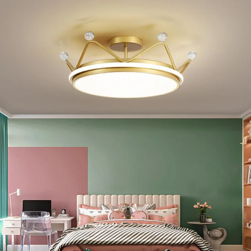 

Nordic LED Ceiling Light Crown Chandelier Lamp for Children Room Remote Control Stepless Dimming Livingroom Bedroom Indoor Light