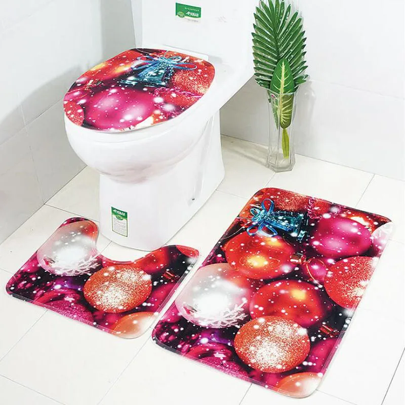 

3pcs/set Xmas Toilet Foot Pad Seat Cover Christmas Decorations Happy Santa Toilet Seat Cover Rug Bathroom Accessories