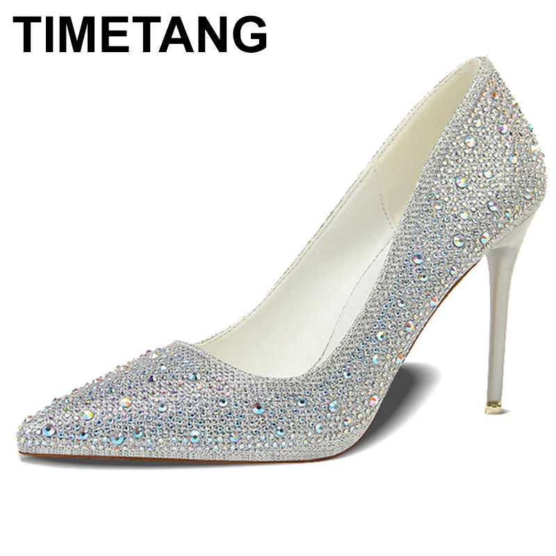 

Женские туфли-лодочки с блестками и кристаллами, на высоком каблуке