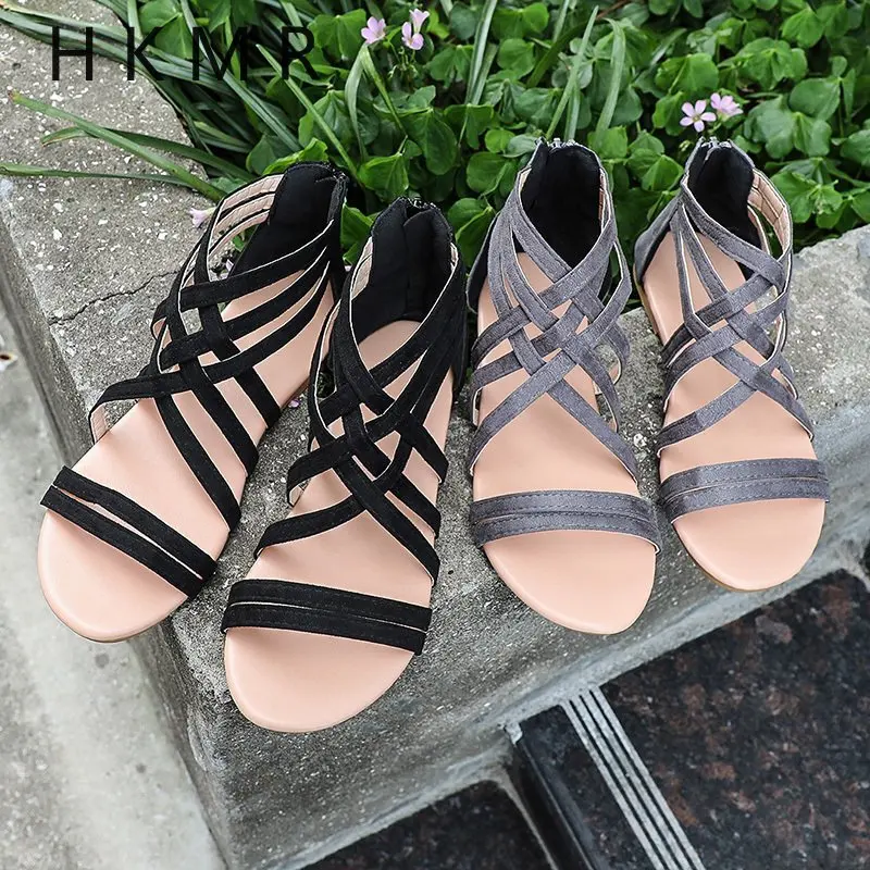 

Сандалии женские в римском стиле, босоножки на плоской подошве, модная обувь на молнии, лето 2021