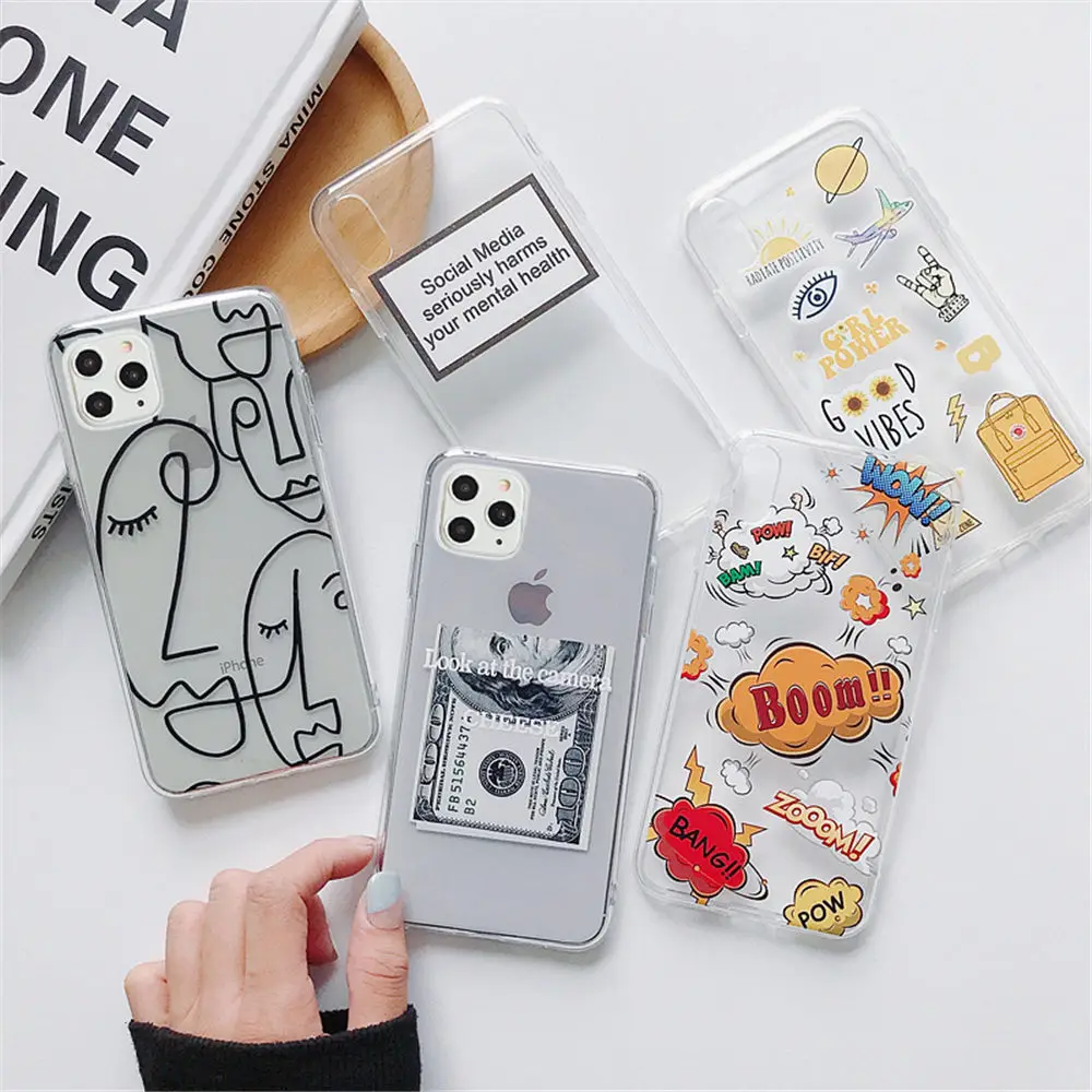 Забавный художественный абстрактный чехол для телефона Lovebay для iPhone 11 Pro X XR XS Max 7 8 6 6s Plus 5 5S SE прозрачный мягкий чехол из ТПУ с надписью